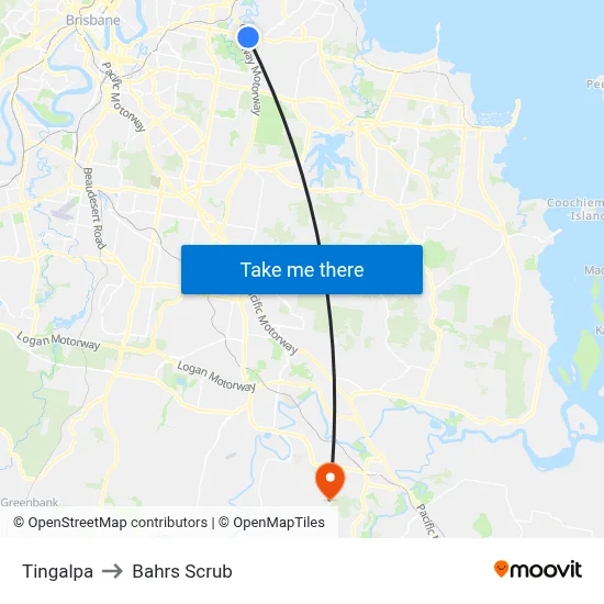Tingalpa to Bahrs Scrub map