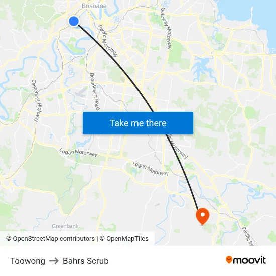 Toowong to Bahrs Scrub map