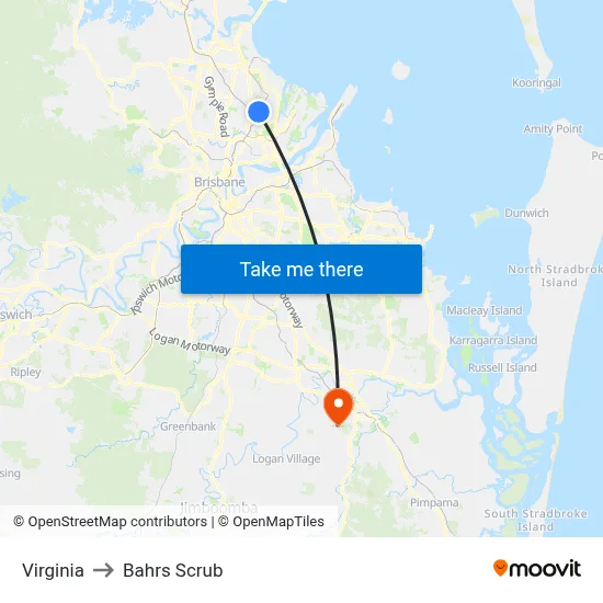 Virginia to Bahrs Scrub map