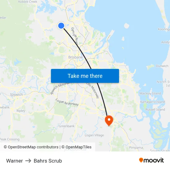 Warner to Bahrs Scrub map