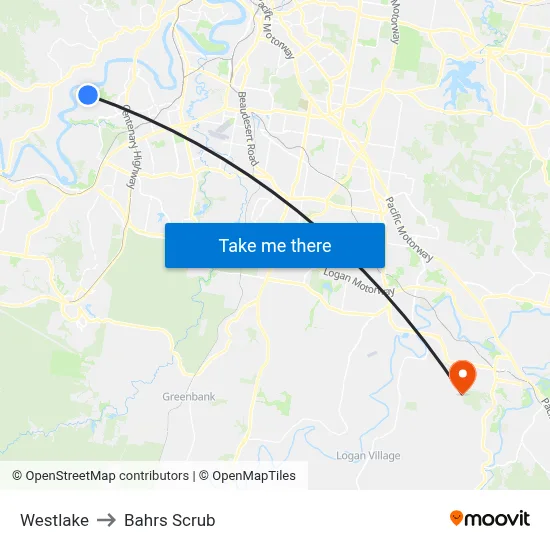 Westlake to Bahrs Scrub map
