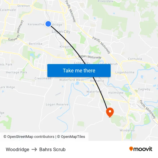 Woodridge to Bahrs Scrub map