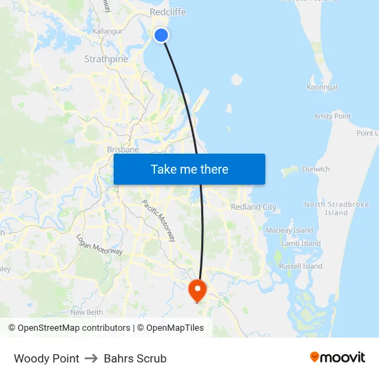 Woody Point to Bahrs Scrub map