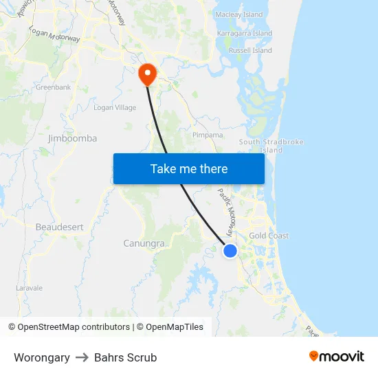 Worongary to Bahrs Scrub map