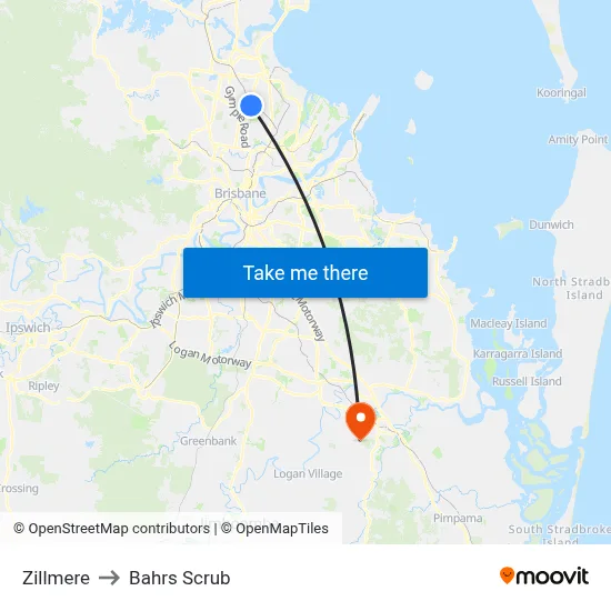 Zillmere to Bahrs Scrub map
