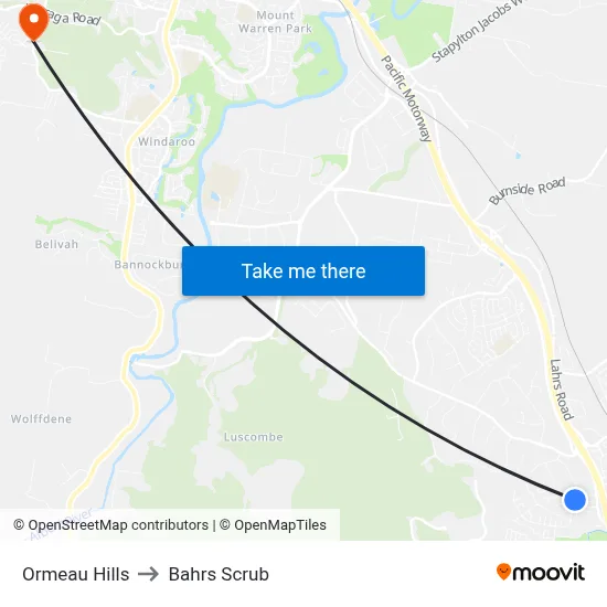 Ormeau Hills to Bahrs Scrub map