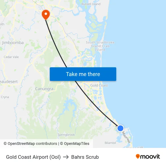 Gold Coast Airport (Ool) to Bahrs Scrub map