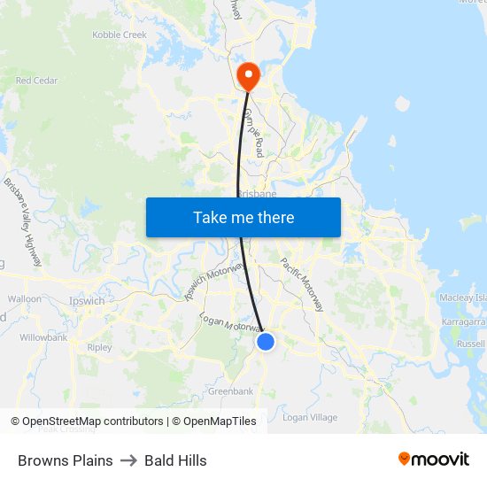 Browns Plains to Bald Hills map