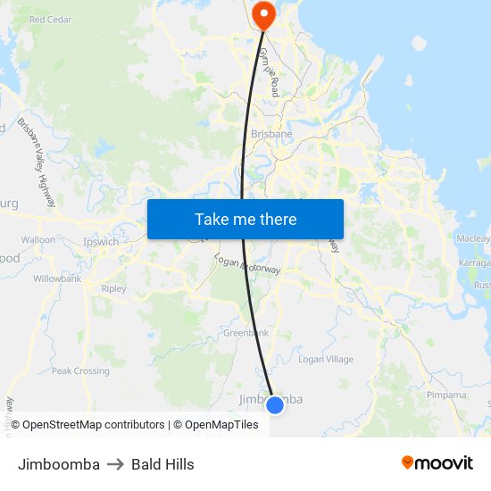 Jimboomba to Bald Hills map