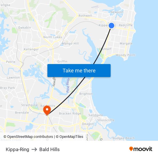 Kippa-Ring to Bald Hills map