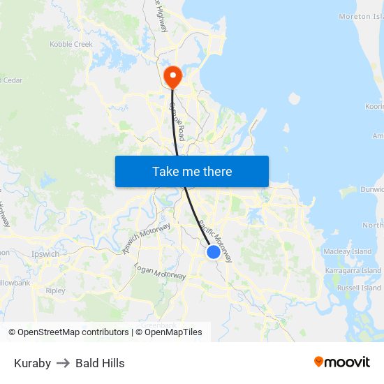 Kuraby to Bald Hills map