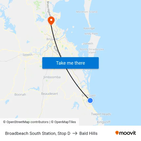 Broadbeach South Station, Stop D to Bald Hills map