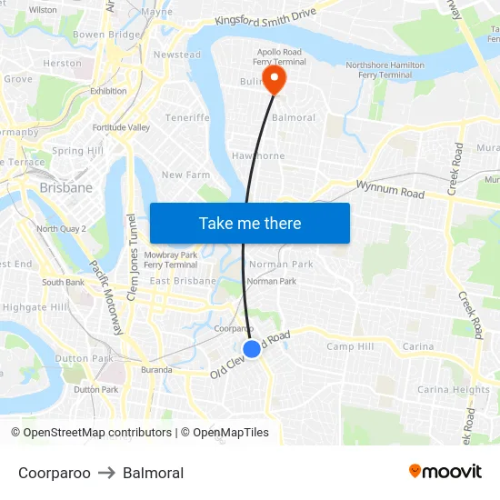 Coorparoo to Balmoral map
