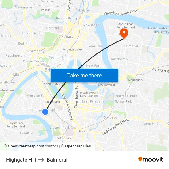 Highgate Hill to Balmoral map