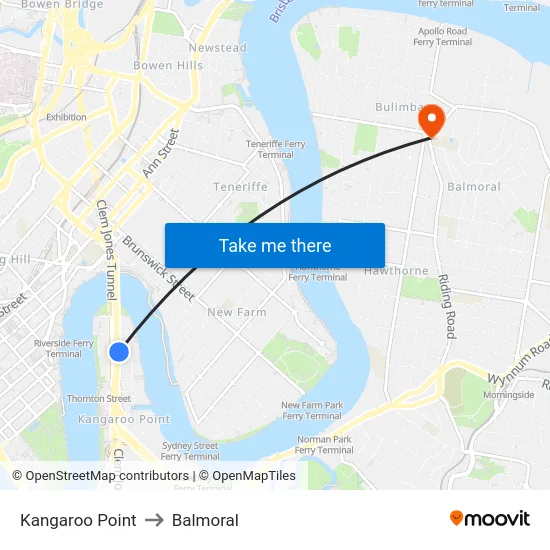 Kangaroo Point to Balmoral map