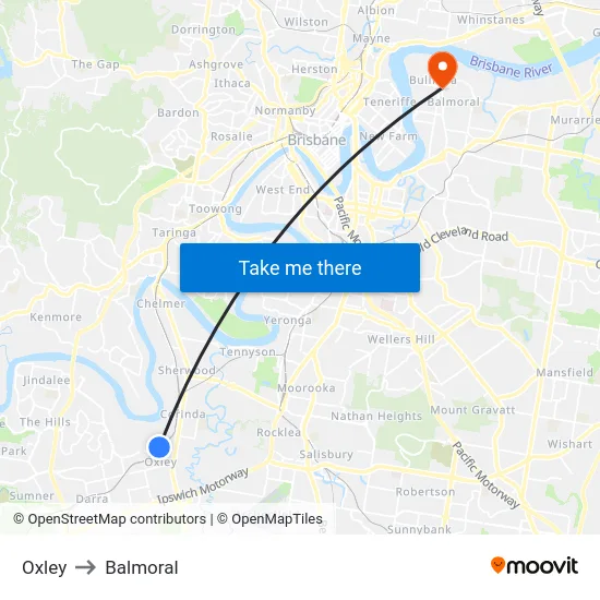 Oxley to Balmoral map