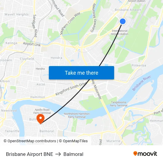 Brisbane Airport BNE to Balmoral map