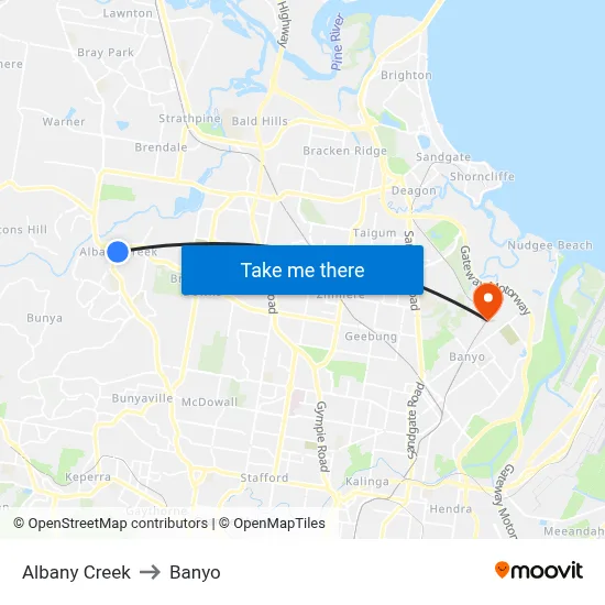 Albany Creek to Banyo map