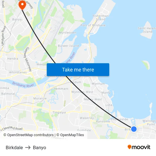 Birkdale to Banyo map