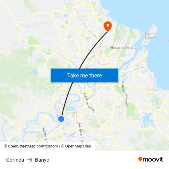 Corinda to Banyo map