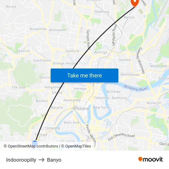 Indooroopilly to Banyo map