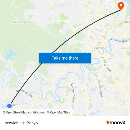 Ipswich to Banyo map