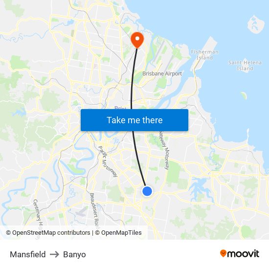 Mansfield to Banyo map