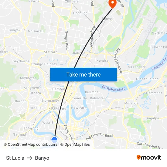 St Lucia to Banyo map