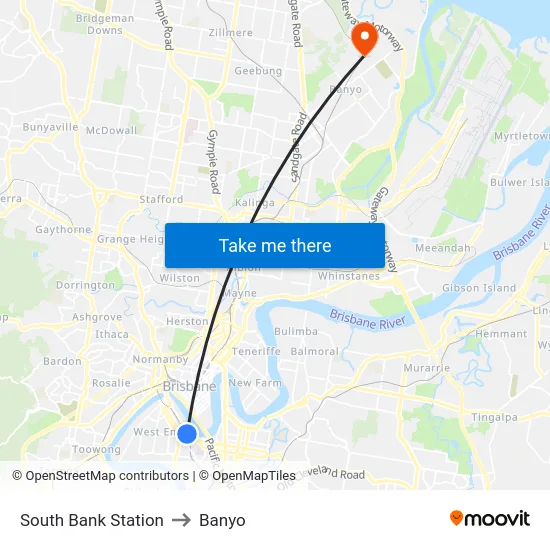 South Bank Station to Banyo map