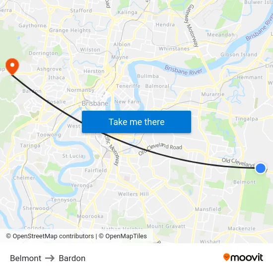 Belmont to Bardon map
