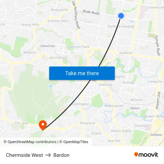 Chermside West to Bardon map