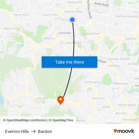 Everton Hills to Bardon map