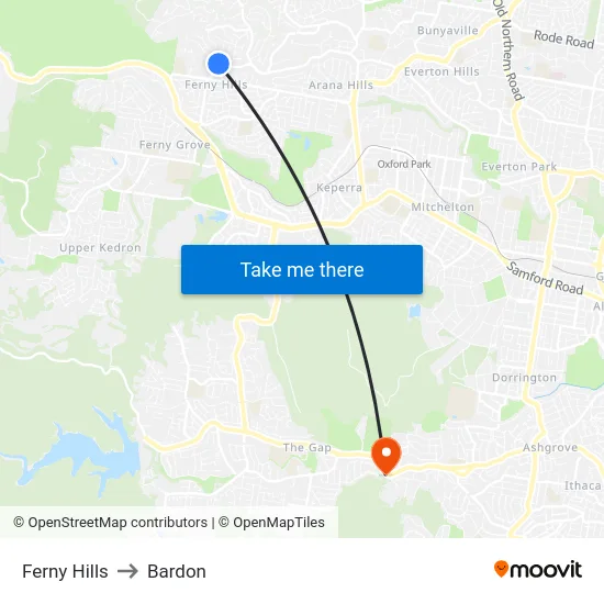 Ferny Hills to Bardon map