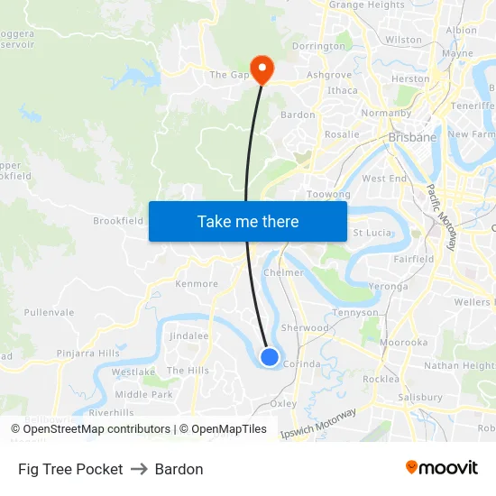 Fig Tree Pocket to Bardon map