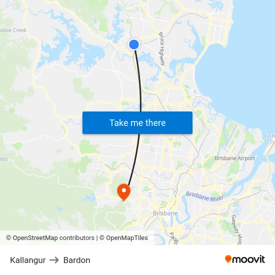 Kallangur to Bardon map