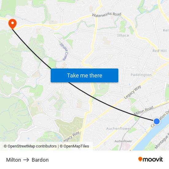 Milton to Bardon map