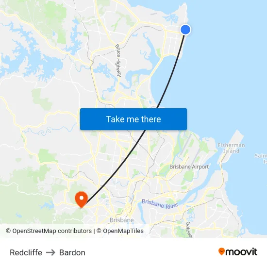 Redcliffe to Bardon map