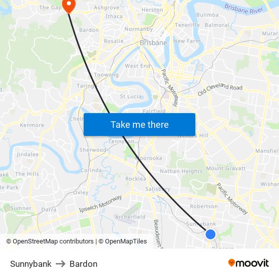 Sunnybank to Bardon map