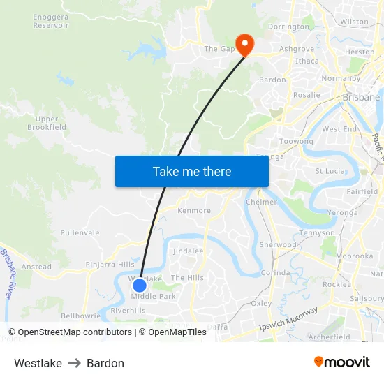 Westlake to Bardon map