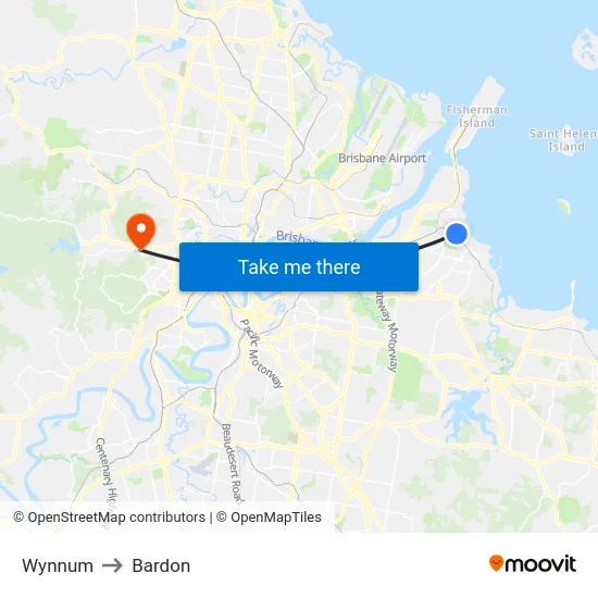 Wynnum to Bardon map