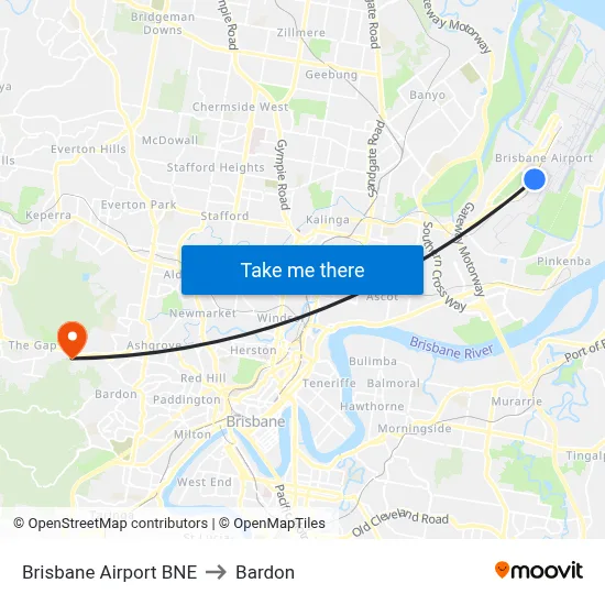 Brisbane Airport BNE to Bardon map