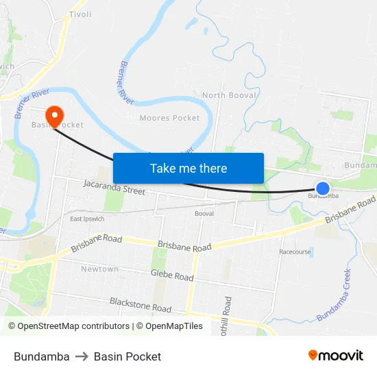 Bundamba to Basin Pocket map