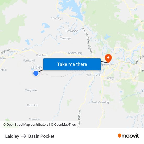 Laidley to Basin Pocket map