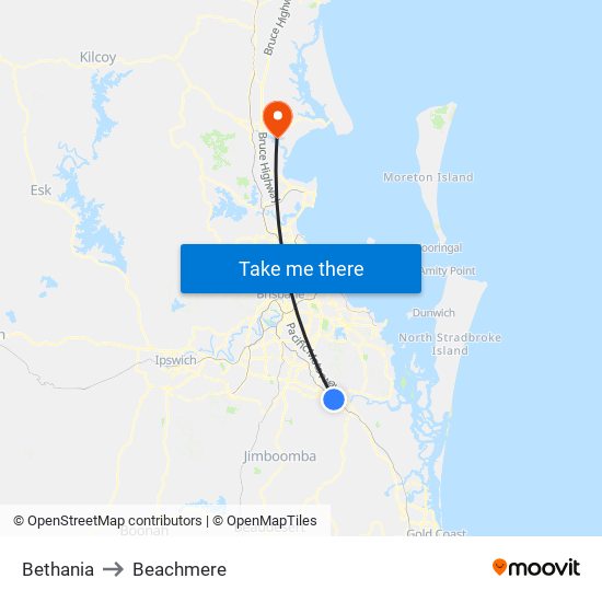 Bethania to Beachmere map