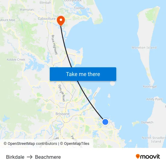 Birkdale to Beachmere map