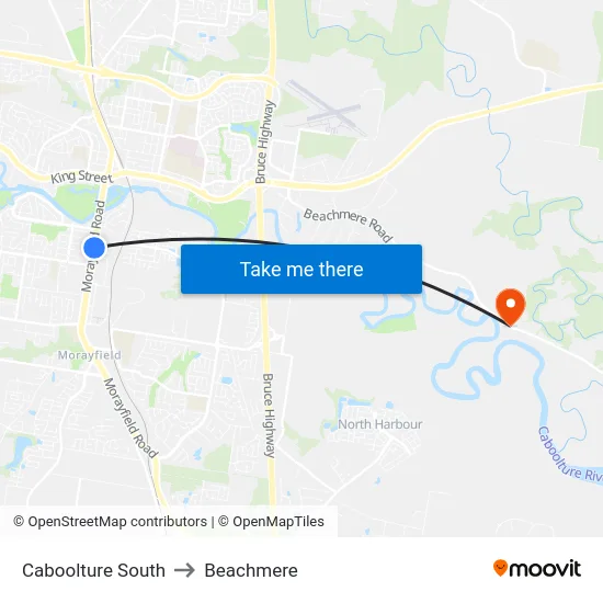 Caboolture South to Beachmere map
