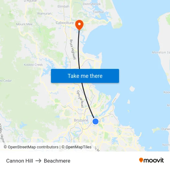 Cannon Hill to Beachmere map