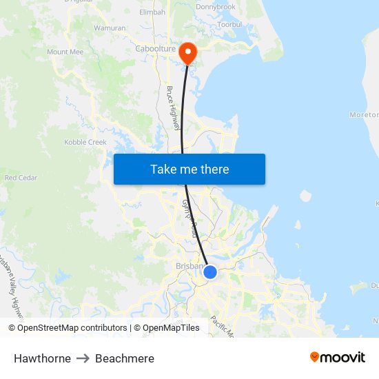 Hawthorne to Beachmere map