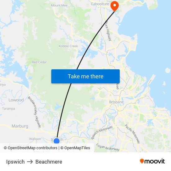 Ipswich to Beachmere map