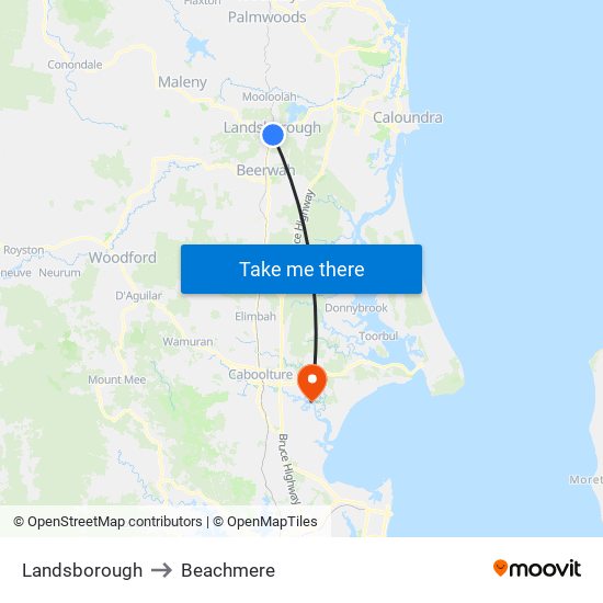 Landsborough to Beachmere map